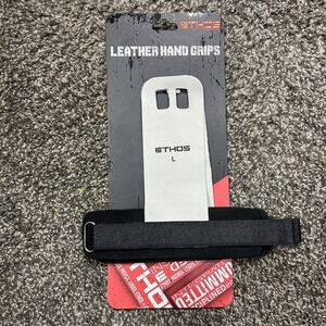 Ethos Leather Hand Grips Large Gray Weight Lifting Gym Wrist Wrap Pair Training